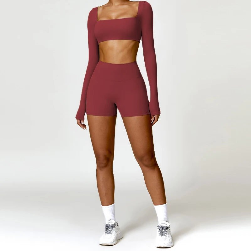 Seamless Long Sleeve Active Wear Set - Short