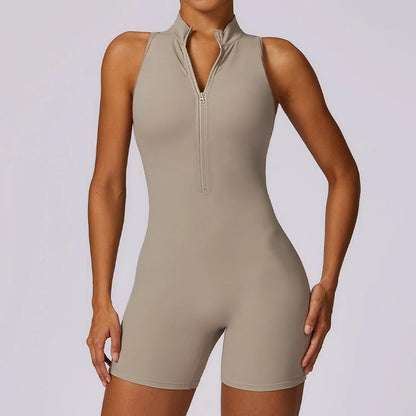 Sleeveless zip-up romper